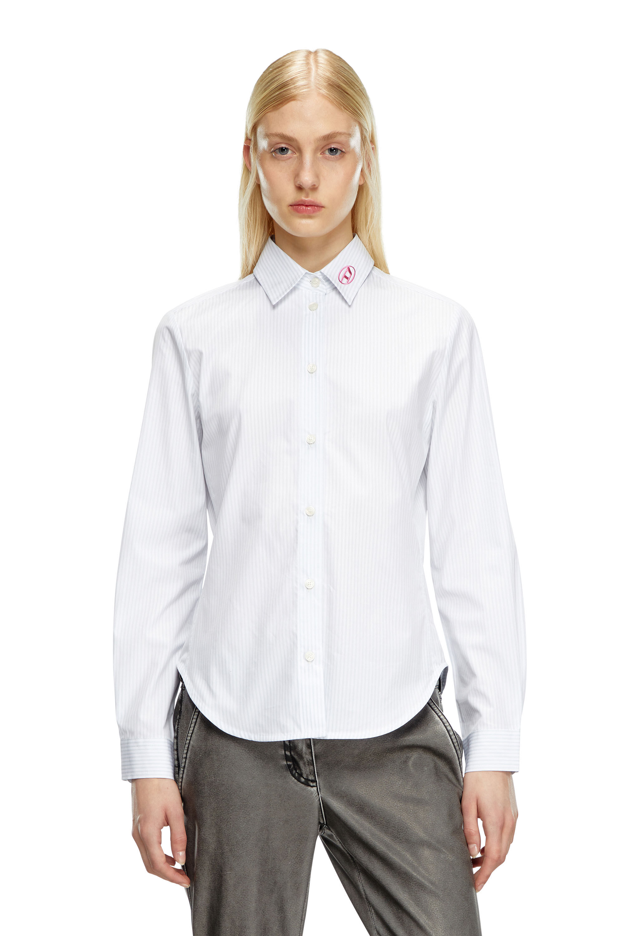 Diesel - C-GISEL-P2, Female's Striped shirt with Oval D embroidery in ライトブルー - 3