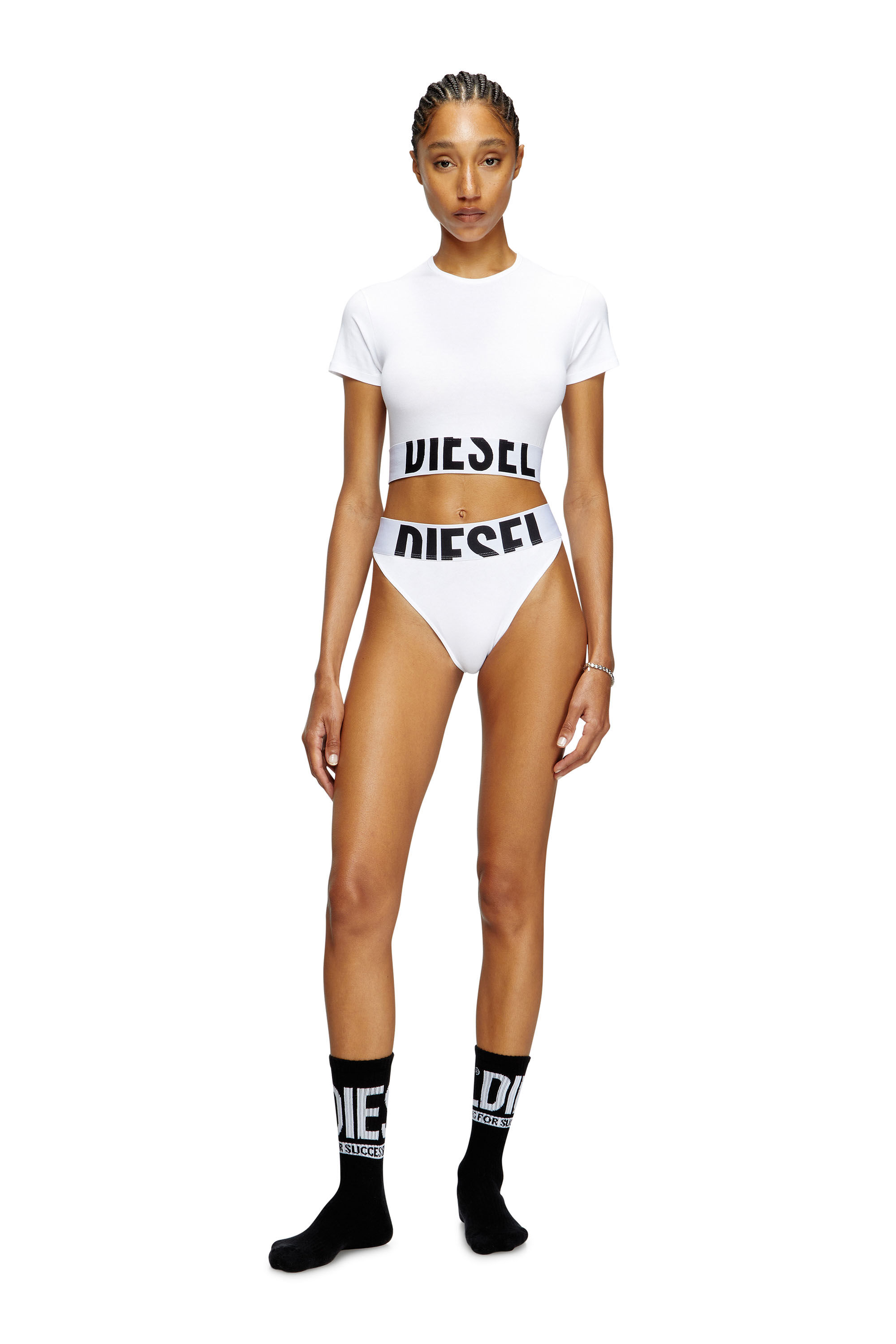 Diesel - UFTEE-SPORT-CROPPED-T-SHIRT, Female's Sporty cropped top with logo band in ホワイト - 1