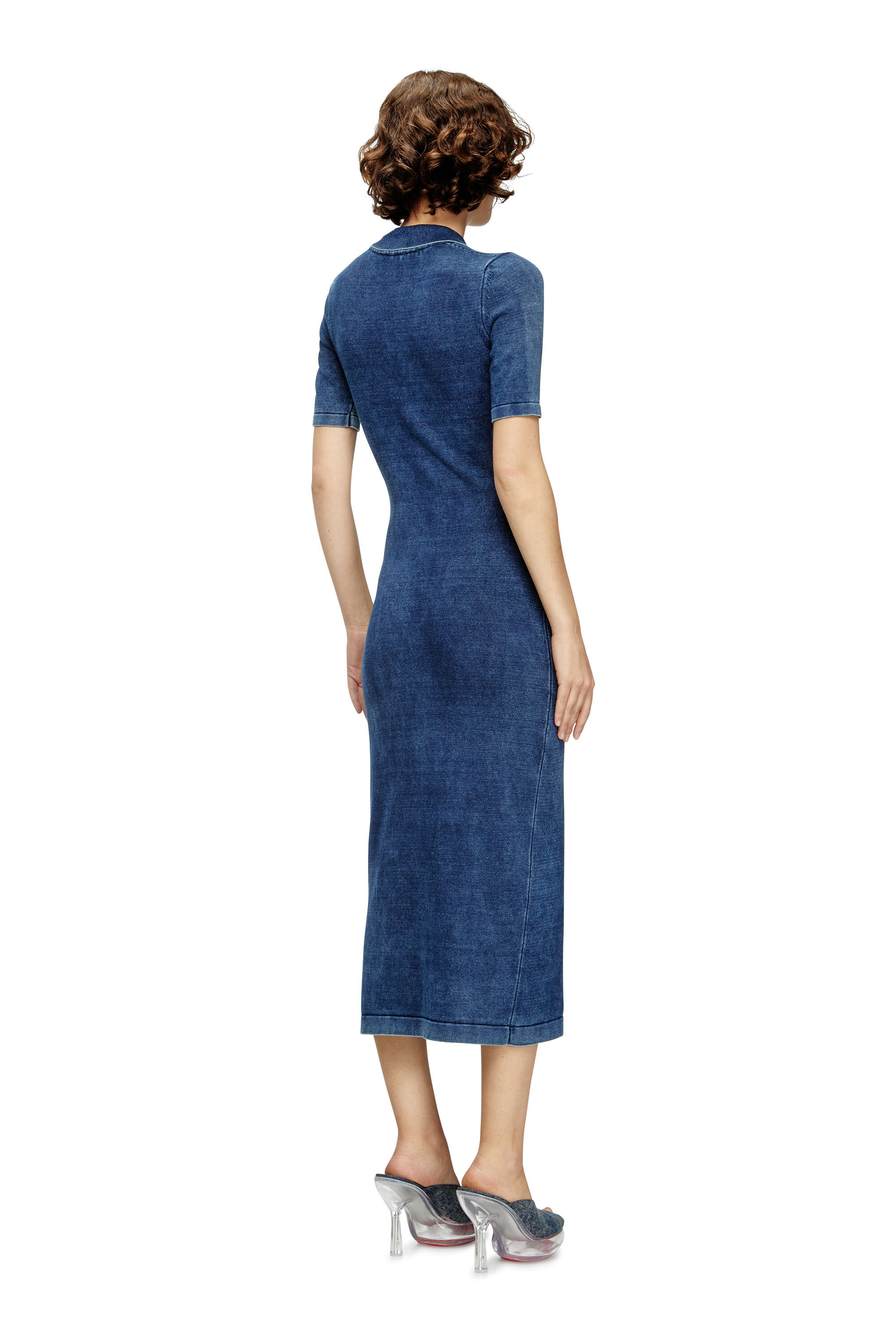 Diesel - M-FENNY-DRS, Female's Polo midi dress in denim-effect knit in ミディアムブルー - 4