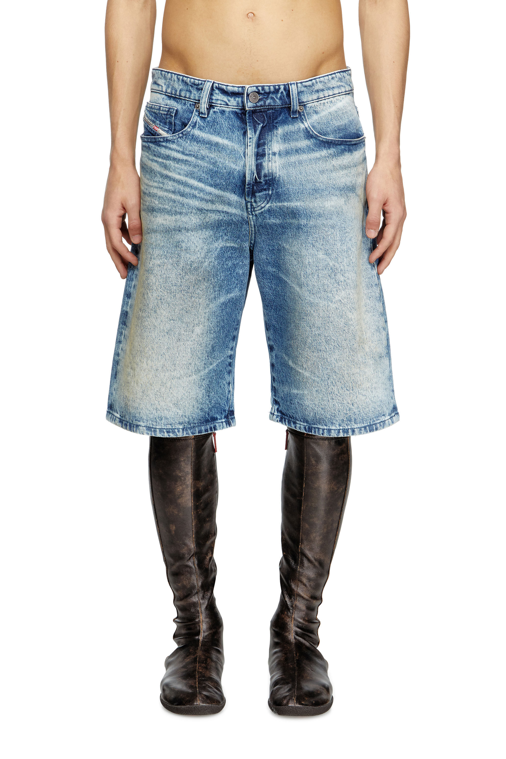Diesel - D-RIXFORD-S, Male's Denim shorts with lyrics print in ミディアムブルー - 3