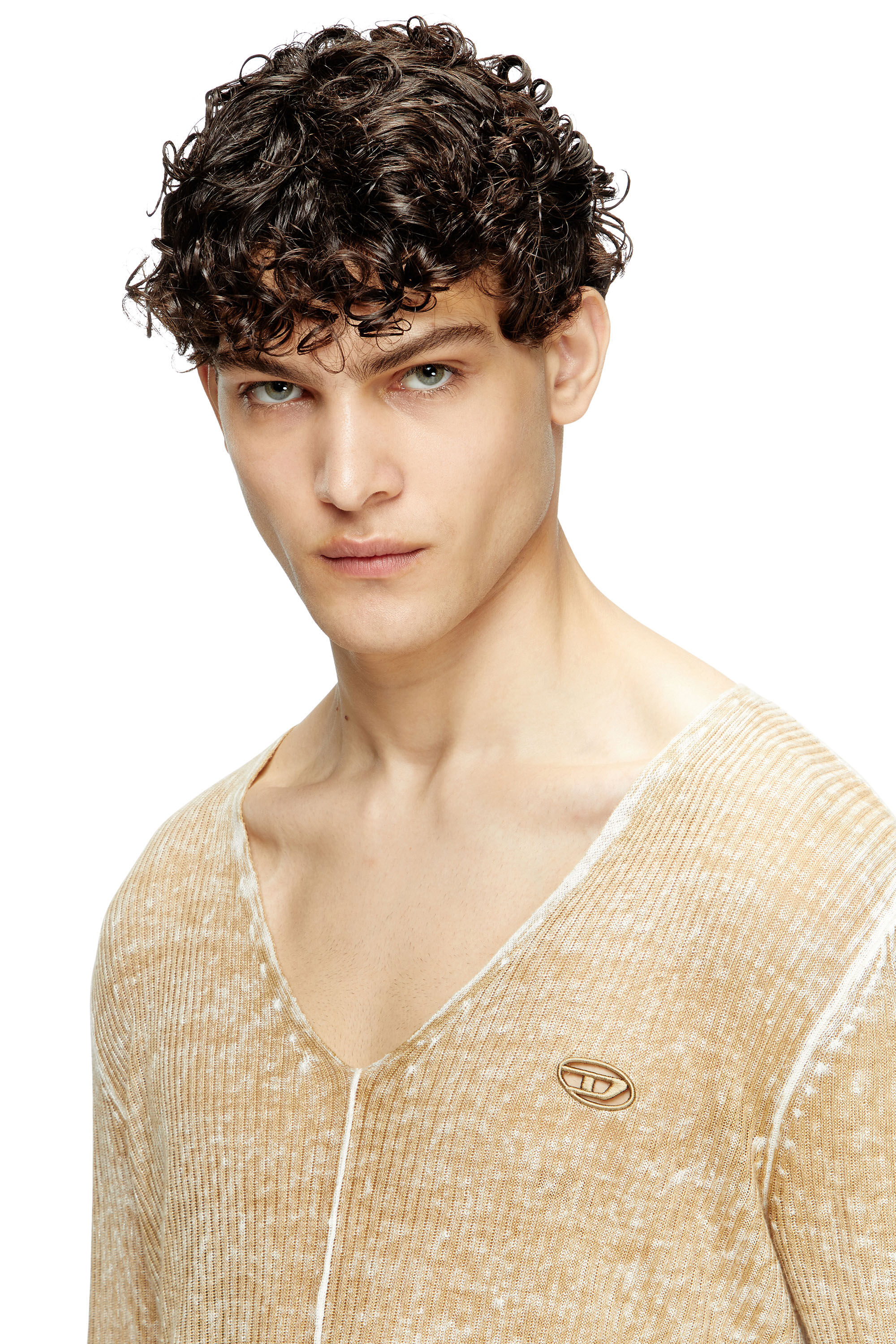 Diesel - K-ROBBEL, Male's Inside-print jumper with contrast detail in ベージュ - 4