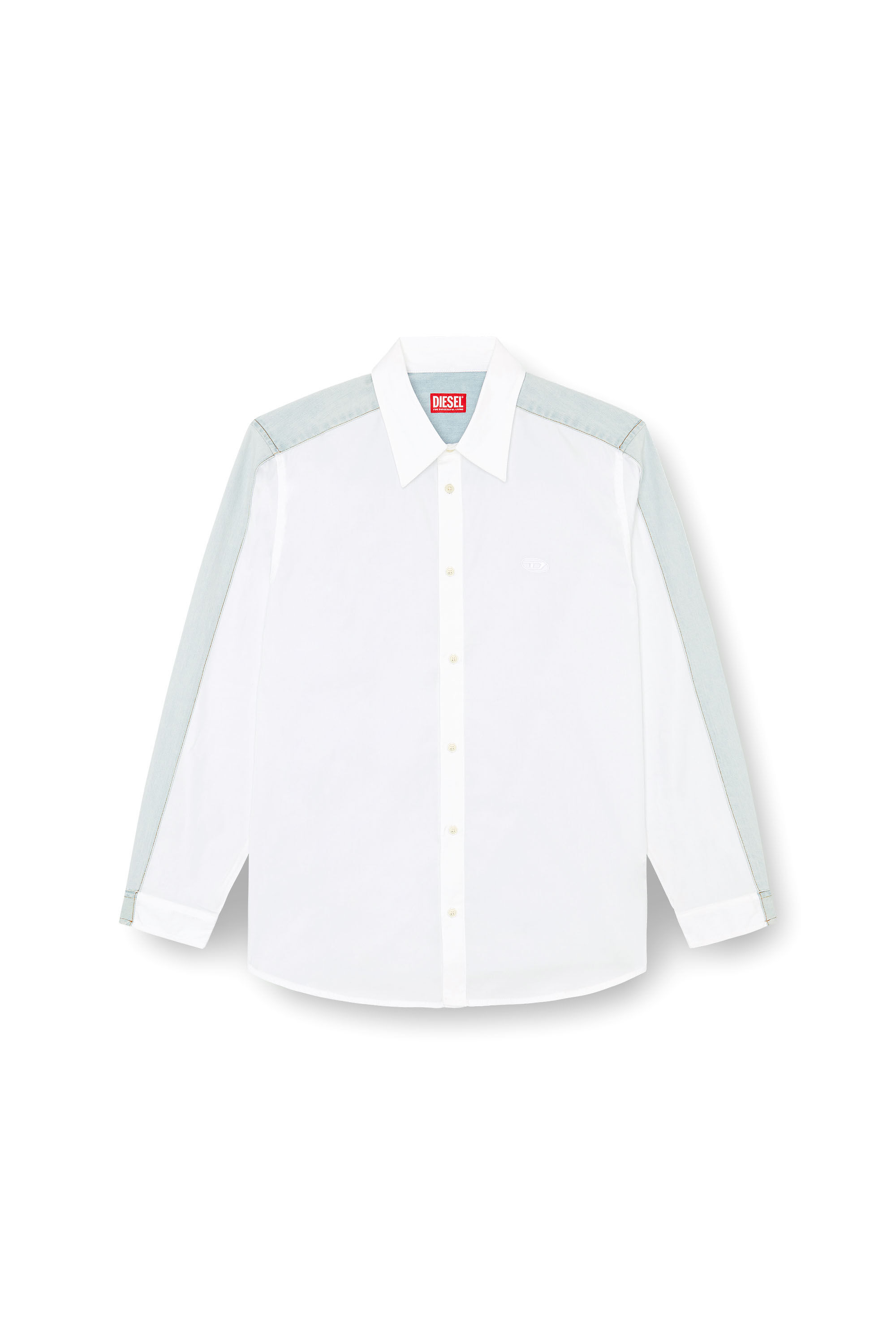 Diesel - S-SIMPLY-DNM, Male's Shirt in cotton poplin and denim in ホワイト/ブルー - 2