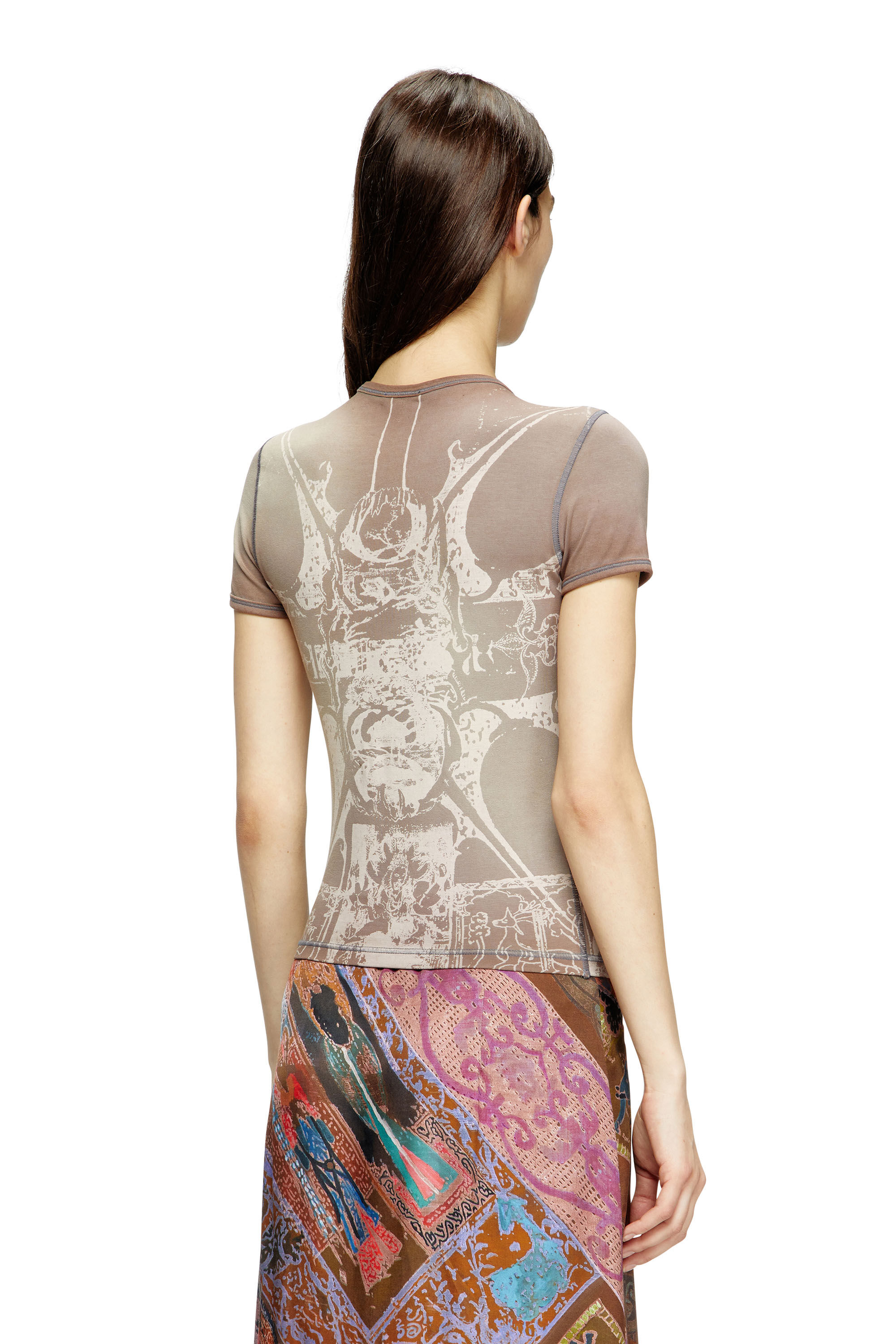 Diesel - T-UNCUTIES-LONG-R6, Female's T-shirt with foil print in ライトブラウン - 4
