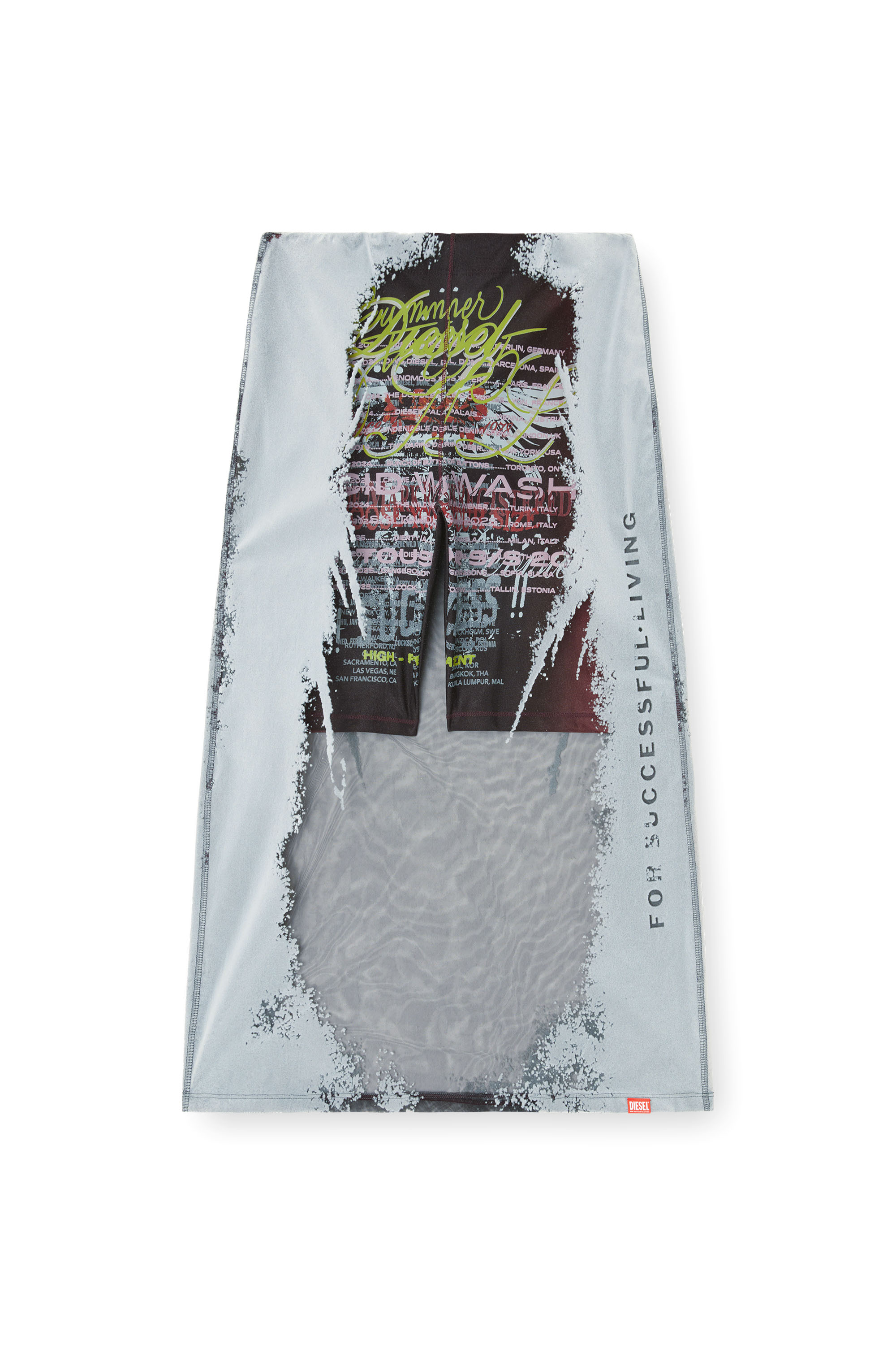 Diesel - O-LYAC, Female's Layered midi skirt with lyrics print in ブラック/グレー - 3