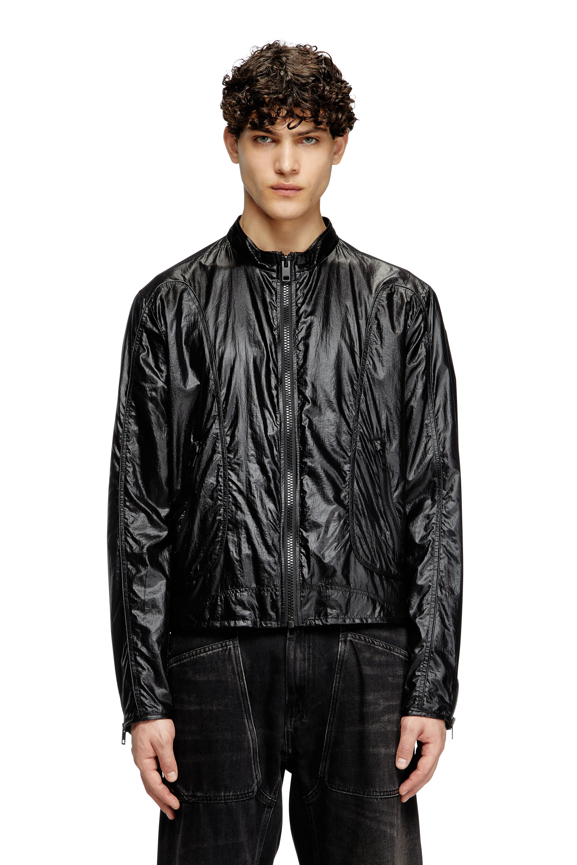 Diesel - J-CLAYS, Male's Biker jacket in shiny ripstop in ブラック - 1