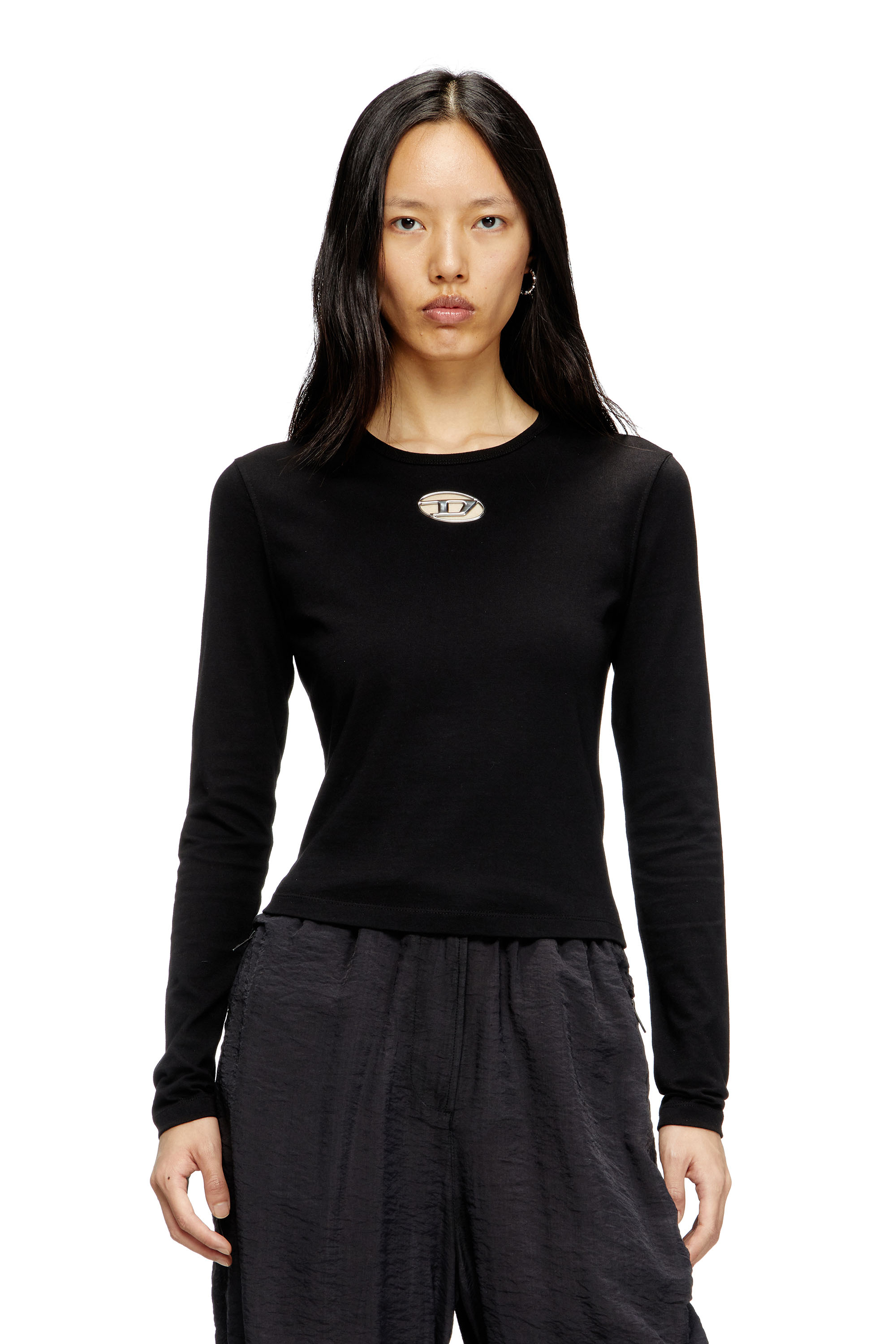 Diesel - T-UNCUTIE-LONG-LS-OD, Female's Long-sleeve top with Oval D cut-out in ブラック - 1