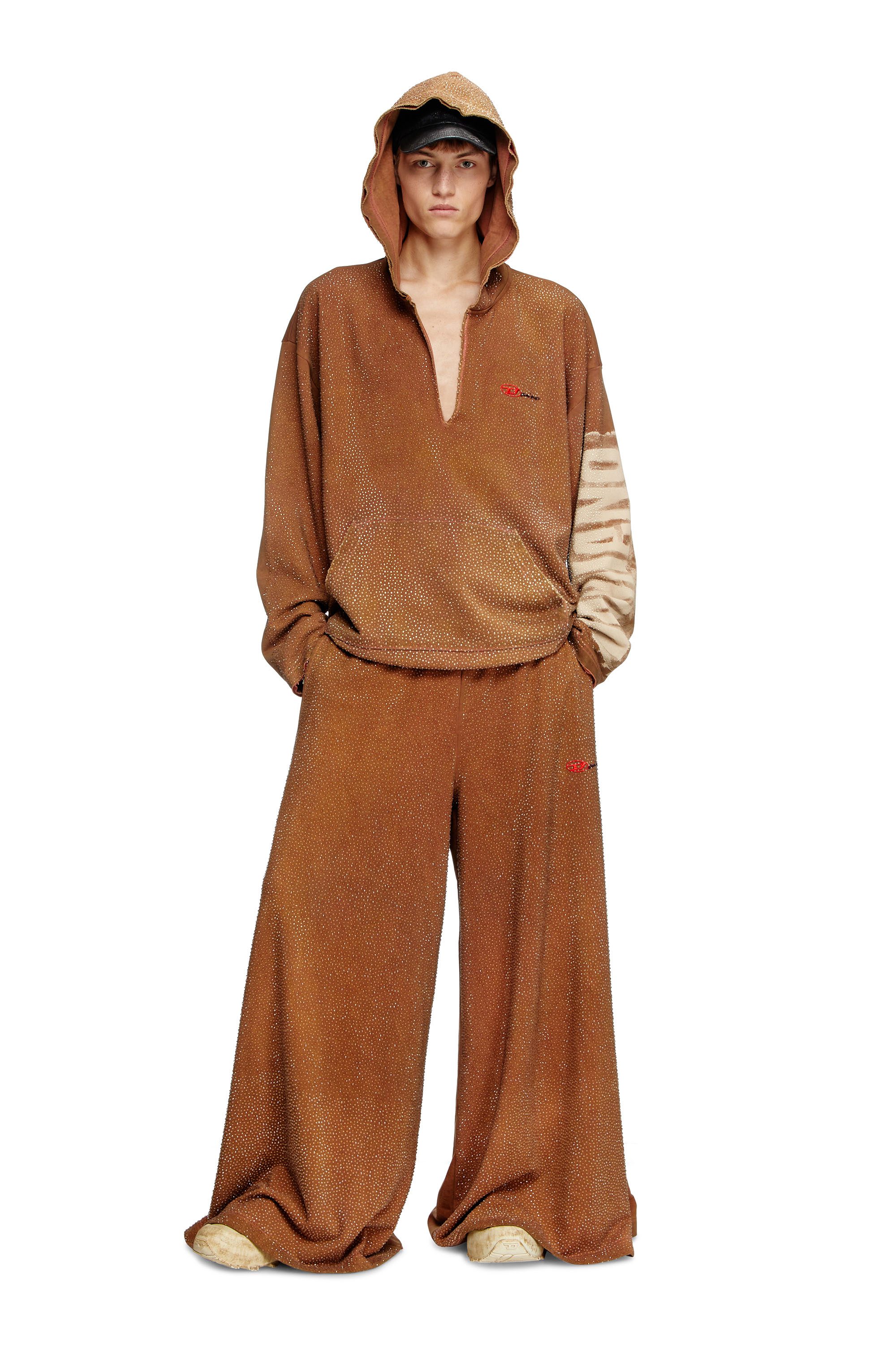 Diesel - P-DAM-LUX-DD, Unisex's Wide-leg sweatpants with crystals in ブラウン - 2
