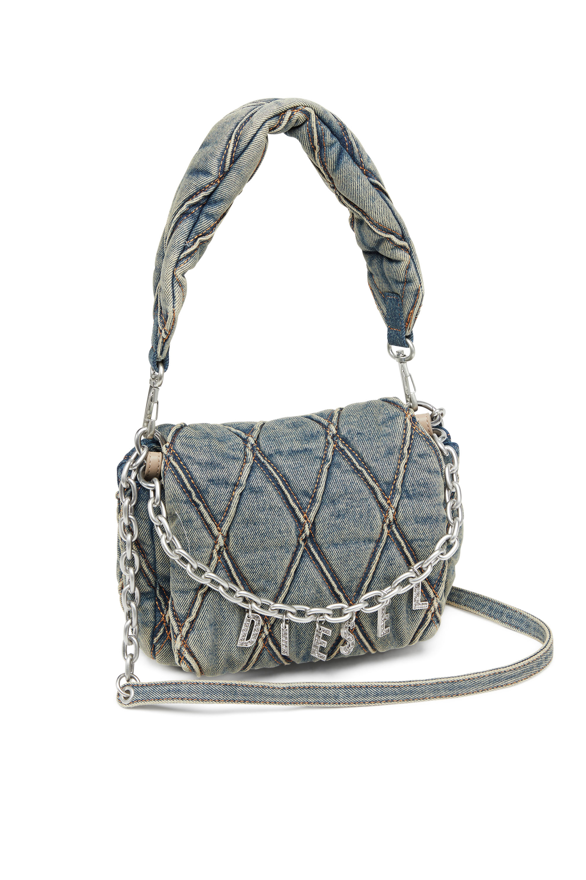 Diesel - CHARM-D SHOULDER S, Female's デニムキルティングショルダーバッグS in ダークブルー - 4