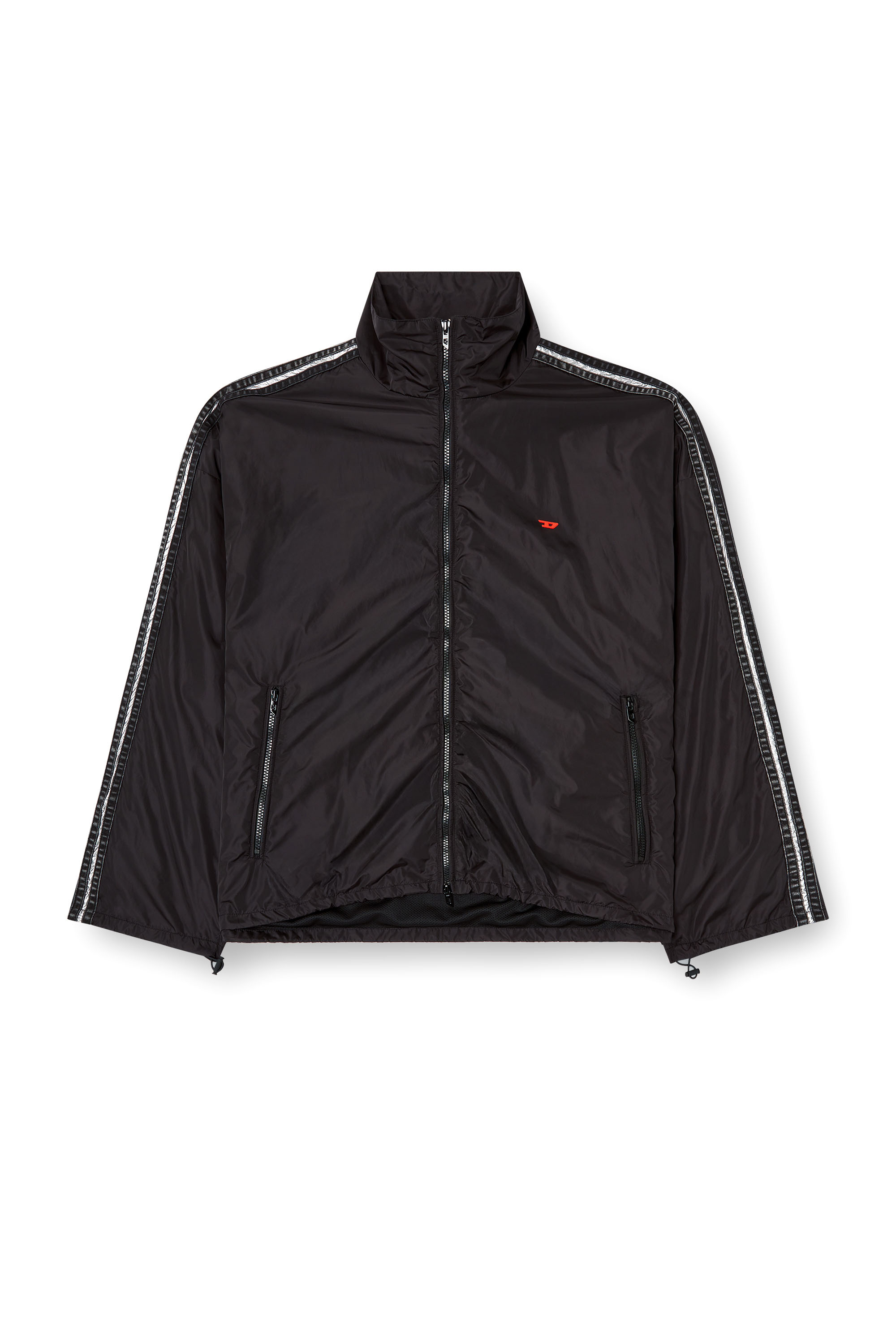 Diesel - J-CARON, Male's Nylon track jacket with denim bands in ブラック - 3