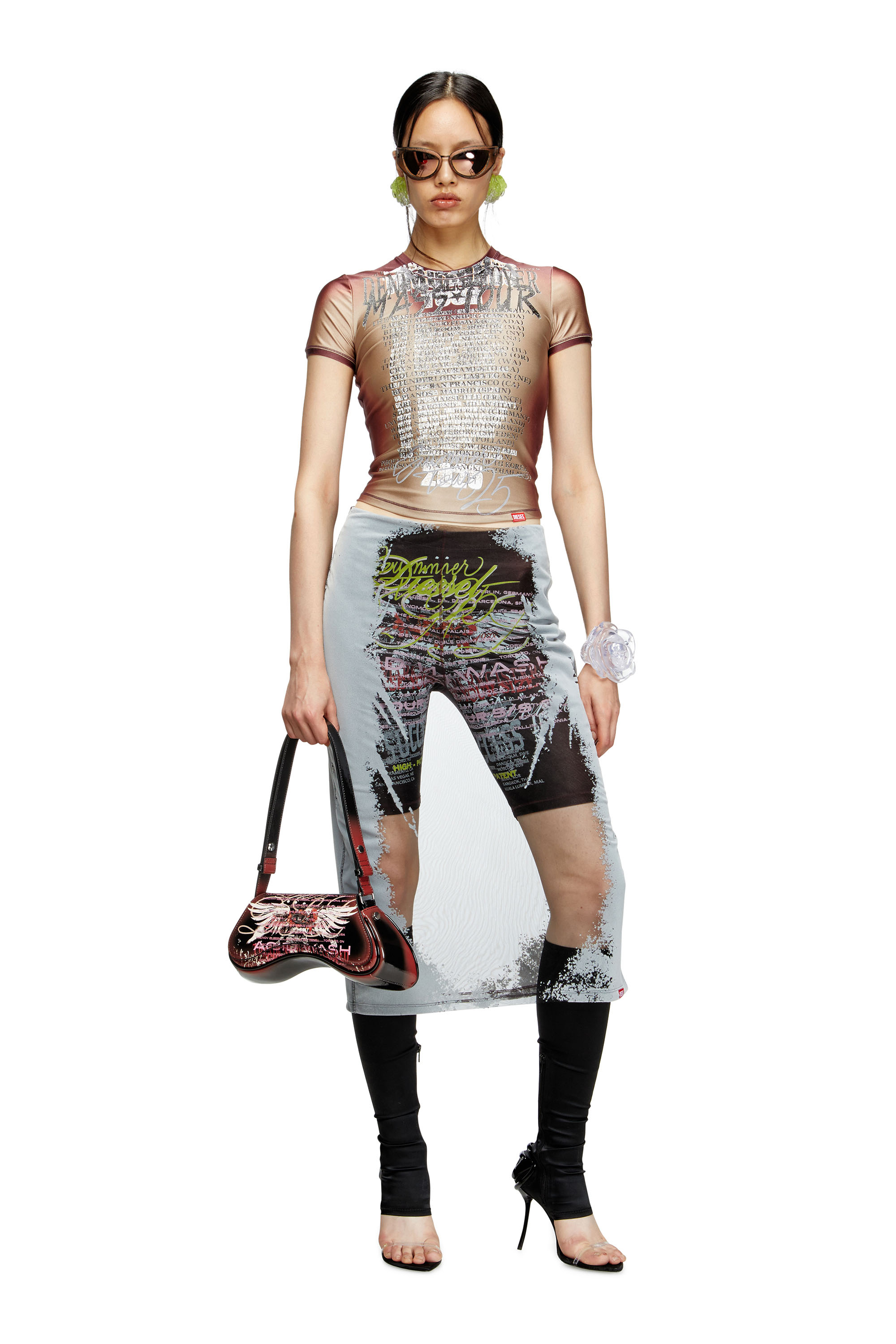 Diesel - T-KALYC, Female's Short-sleeve top with lyrics print in ブラウン - 2