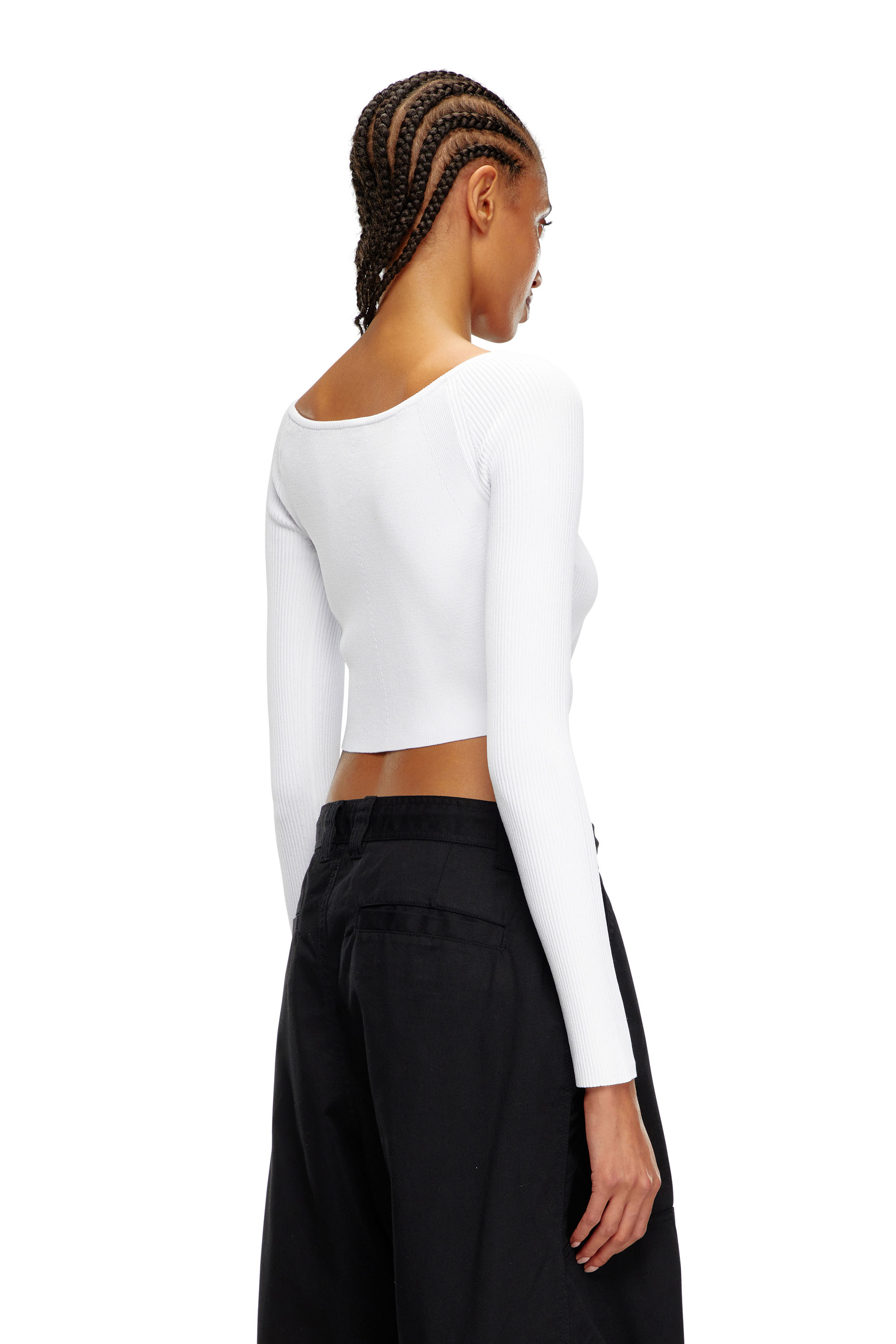 Diesel - M-VERA-LS, Female's Off-the-shoulder top in ribbed knit in ホワイト - 2