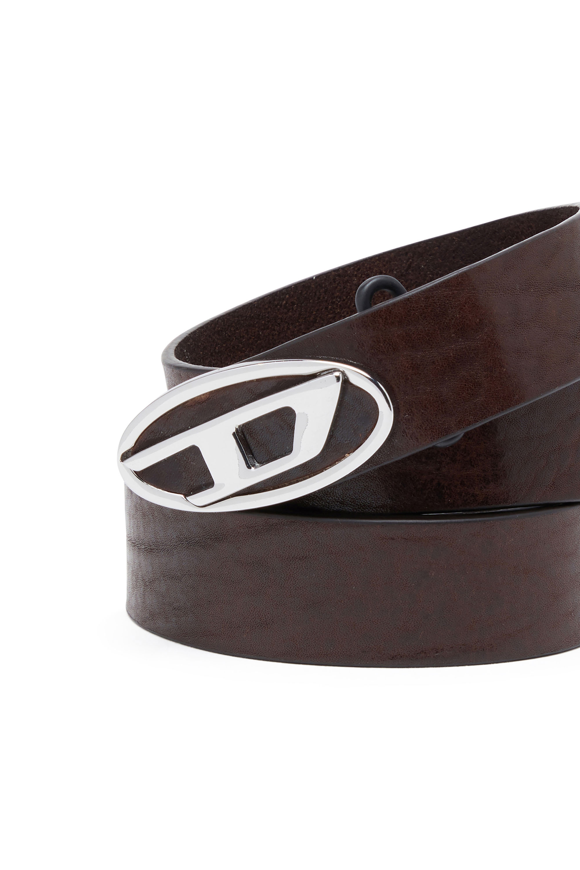 Diesel - B-1DR-LAYER, Male's Leather belt with Oval D logo in ダークブラウン - 3