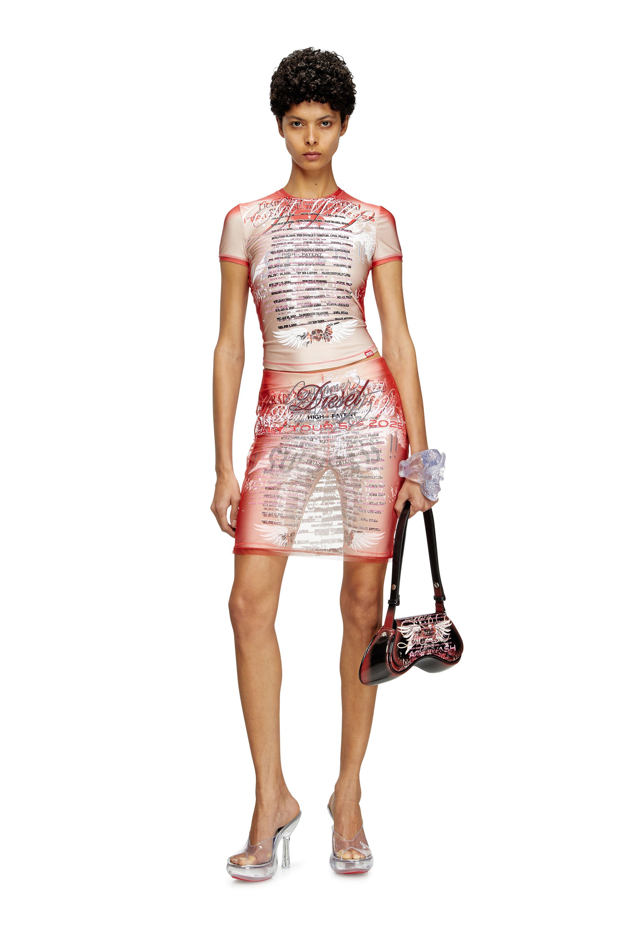 Diesel - T-KALYC-1, Female's Sheer T-shirt with lyrics print in ピンク / ホワイト - 2