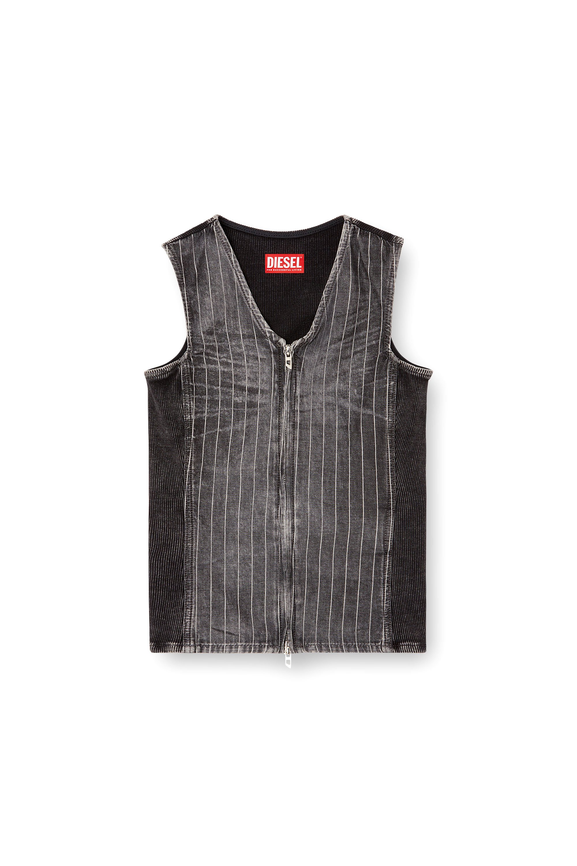 Diesel - DE-NESSI-S, Female's Zipped top in denim and corduroy in グレー/ブラック - 4