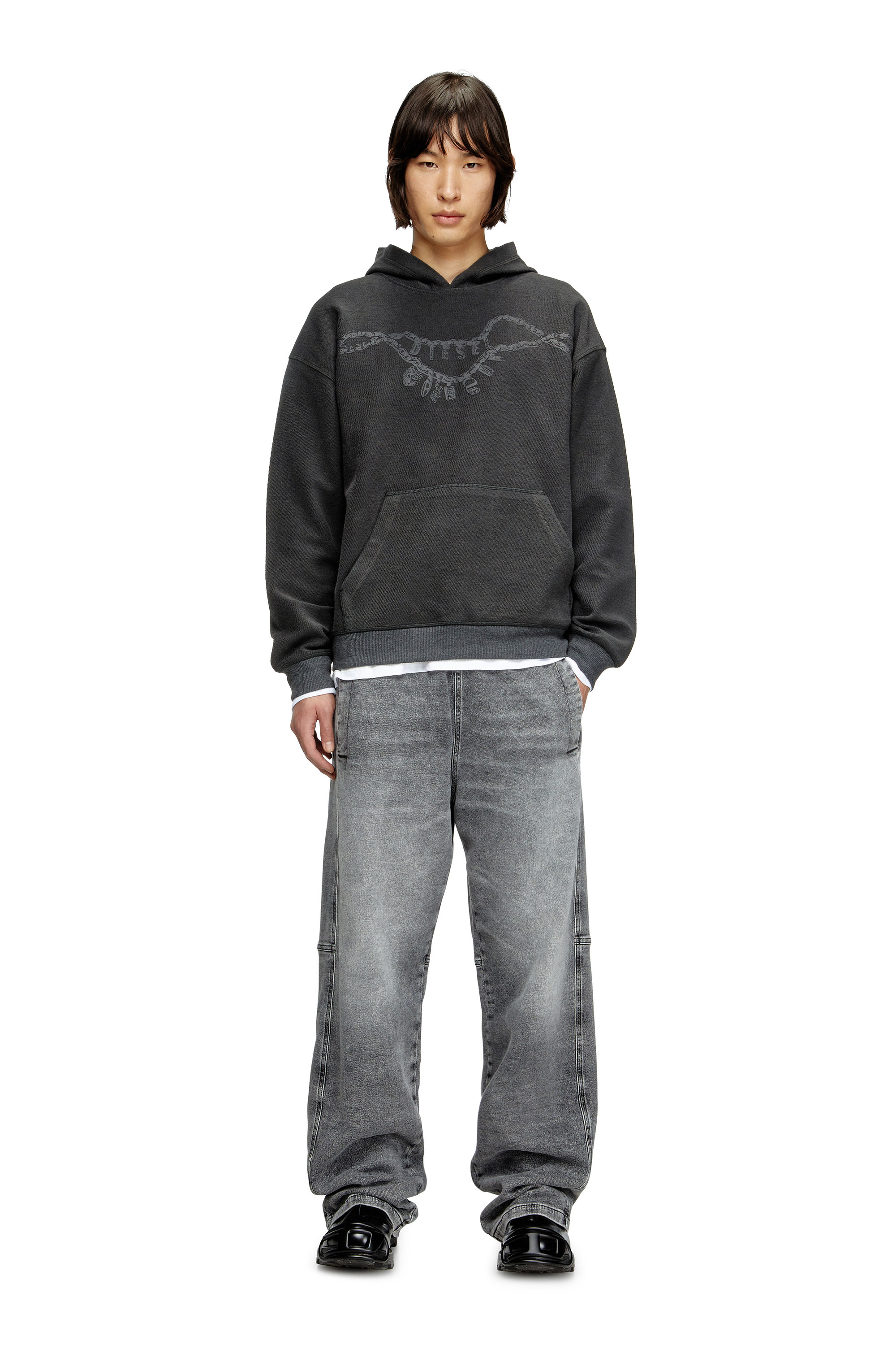 Diesel - S-BOXT-HOOD-HOSHI, Unisex's Hoodie with charm necklace print in ダークグレー - 2