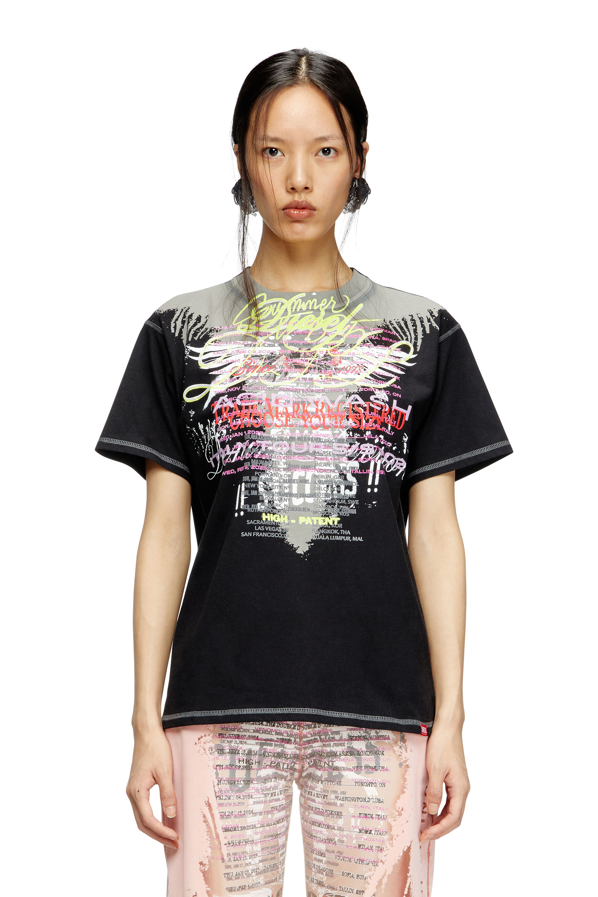 Diesel - T-NORMAC-1, Female's Crew neck T-shirt with lyrics print in ブラック - 1
