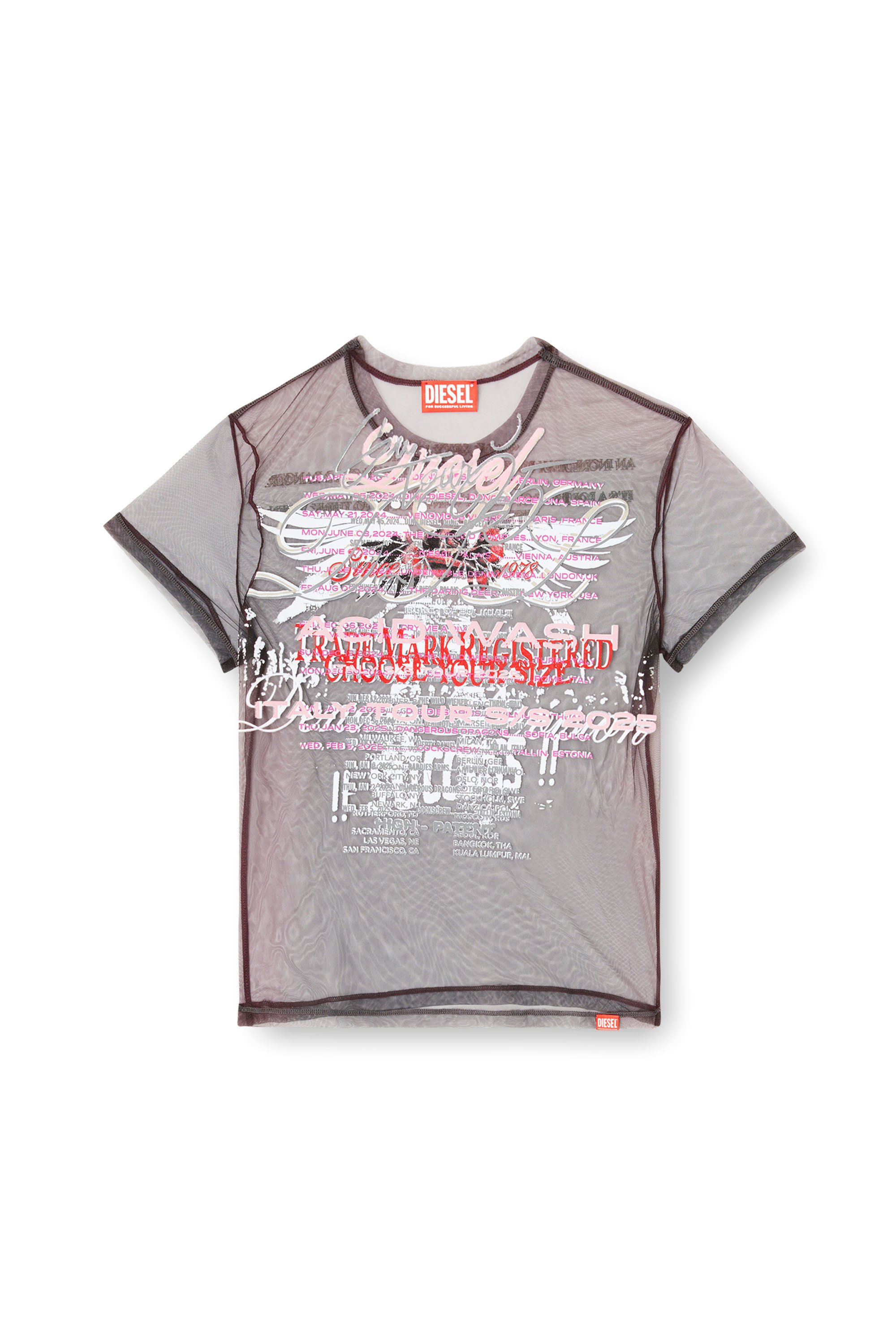 Diesel - T-YRAC, Female's Sheer top with lyrics print in ブラック - 3
