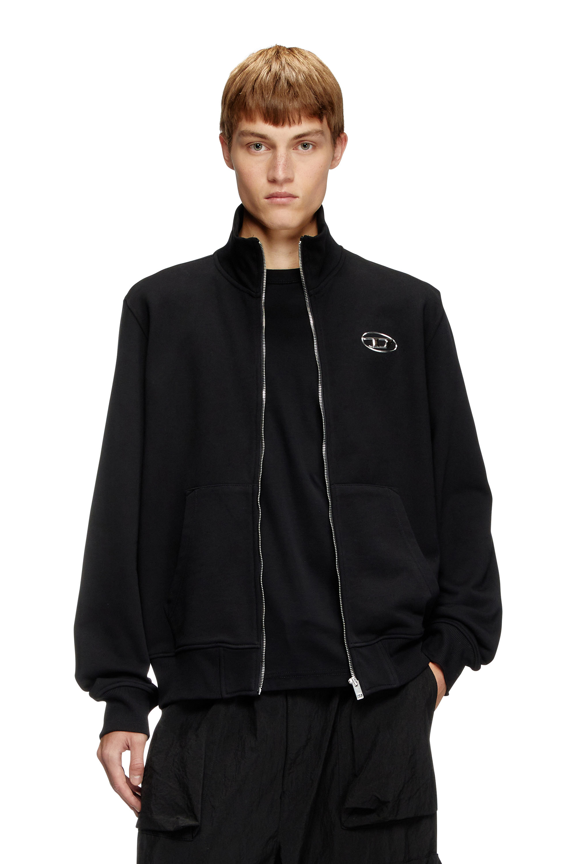 Diesel - S-GINNI-ZIP-OD, Male's Zip-up sweatshirt with metallic logo in ブラック - 1