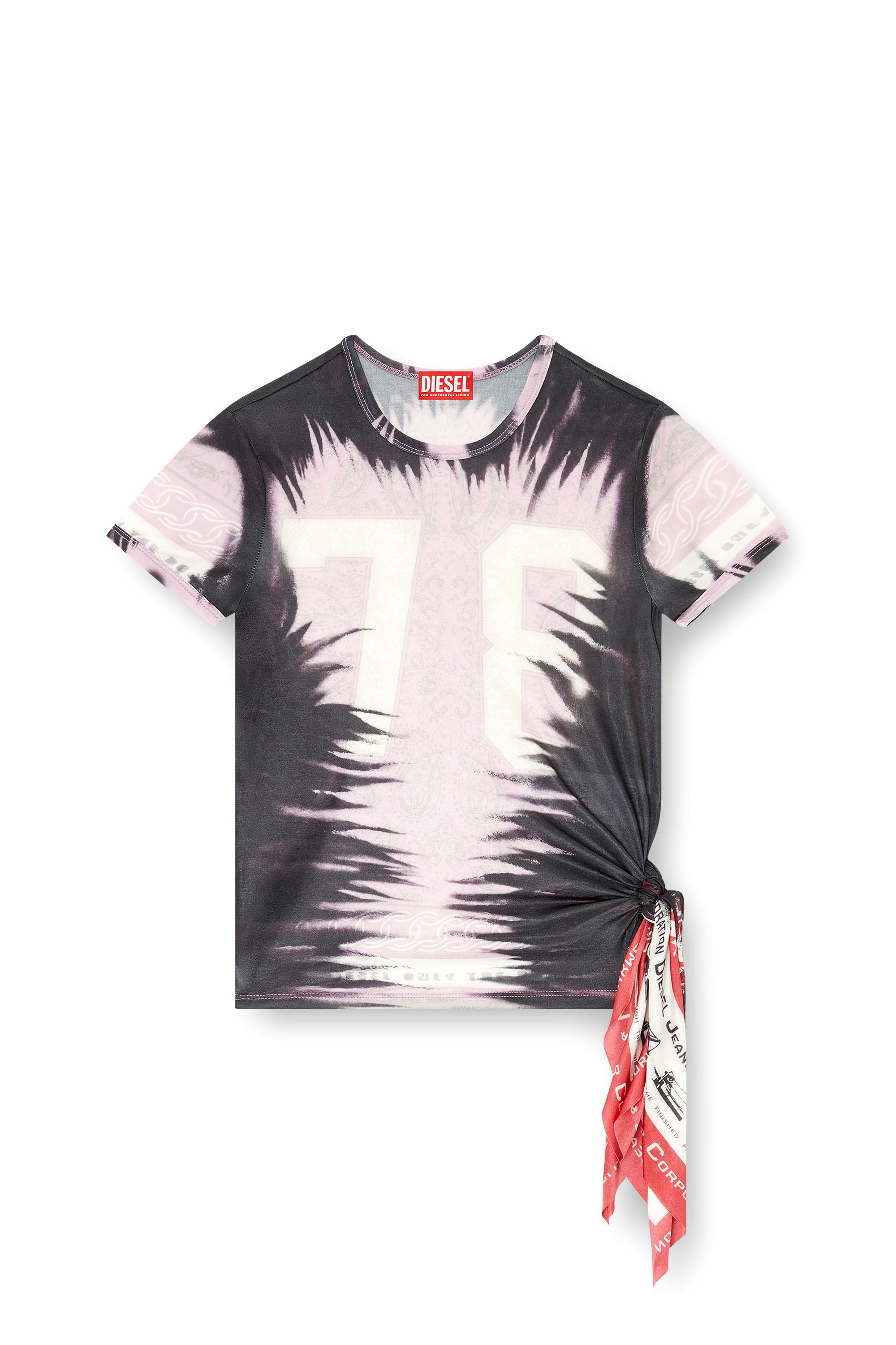 Diesel - T-DASHA, Female's Draped top with bandana knot in ブラック/ピンク - 4