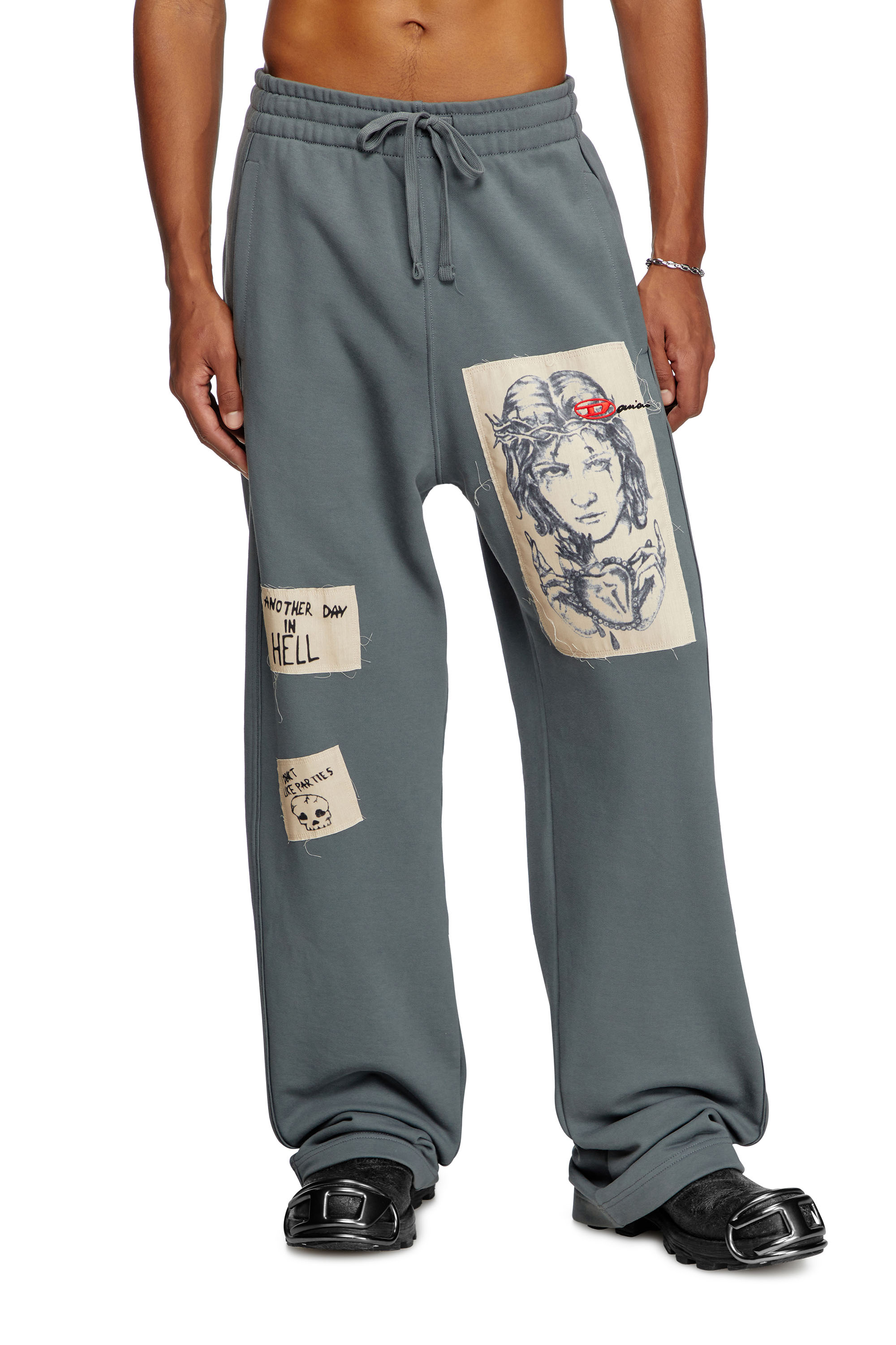 Diesel - P-MARTYANS-DD, Unisex's Track pants with tattoo patches in グレー - 1