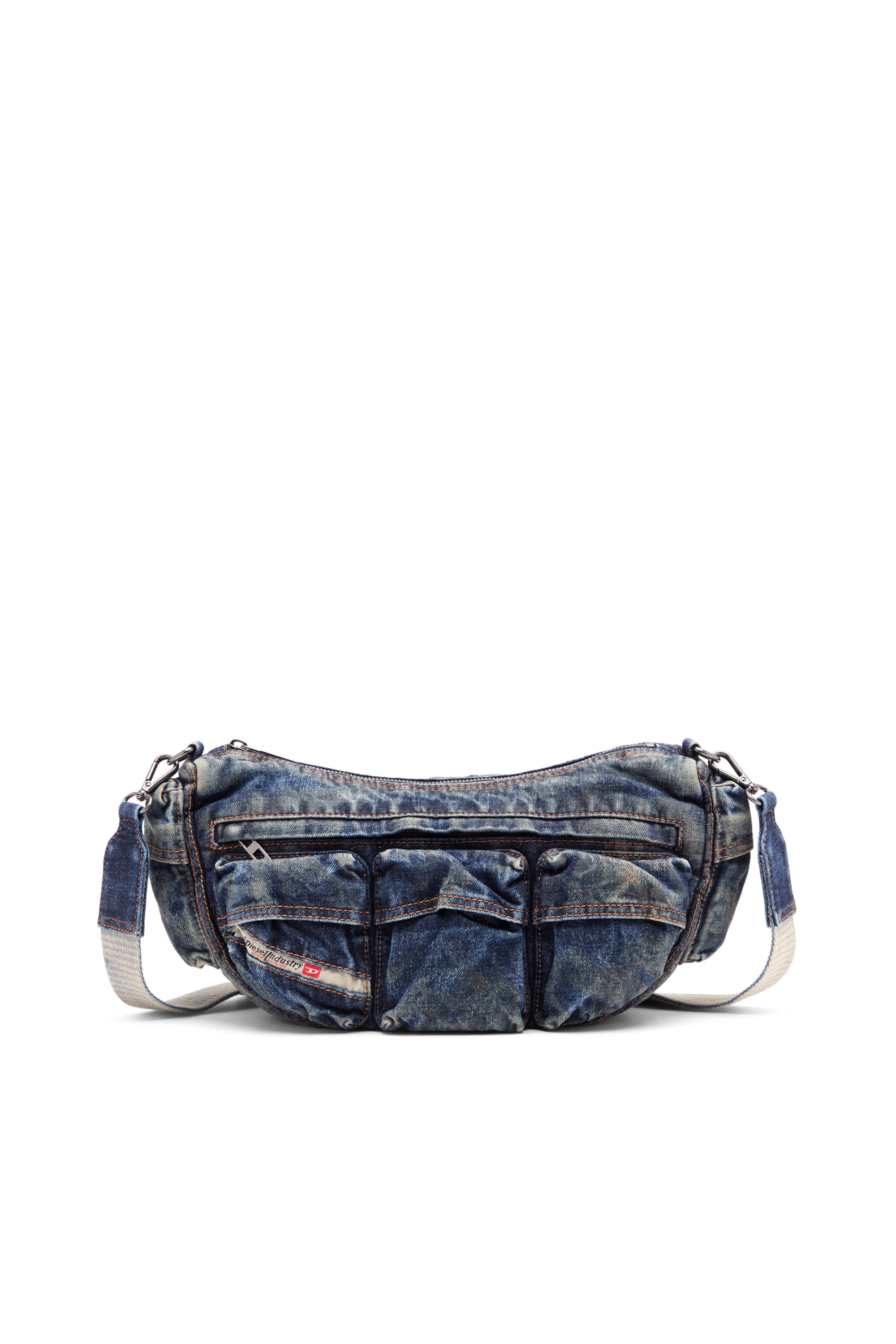 Diesel - RE-EDITION TRAVEL 3000 SHOULDER BAG X, Unisex's Travel 3000-Multipocket bag in treated denim in ブルー - 1