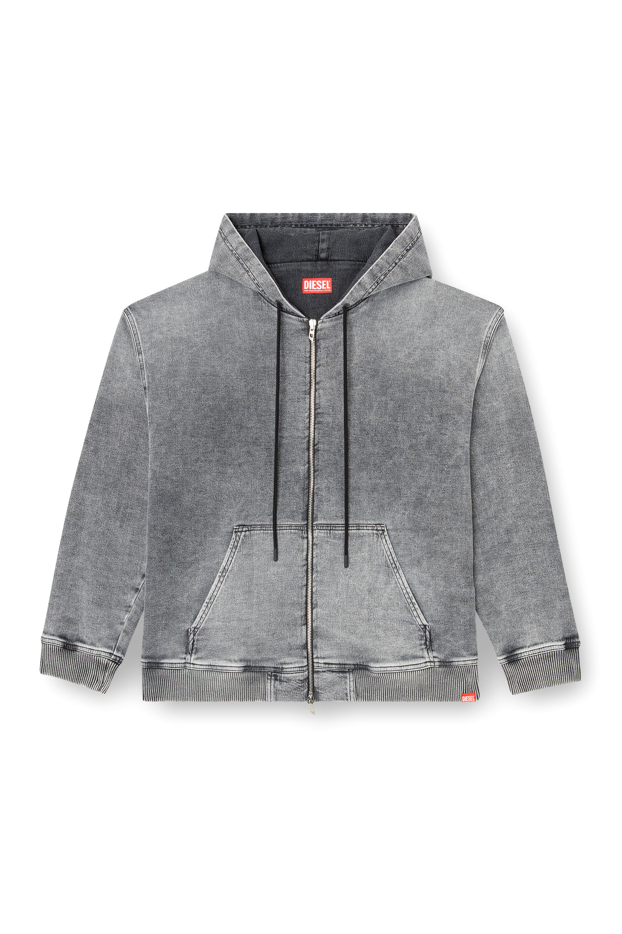 Diesel - HS D-GIRI-S TRACK, Unisex's Zip-up hoodie in marbled Track Denim in ダークグレー - 3