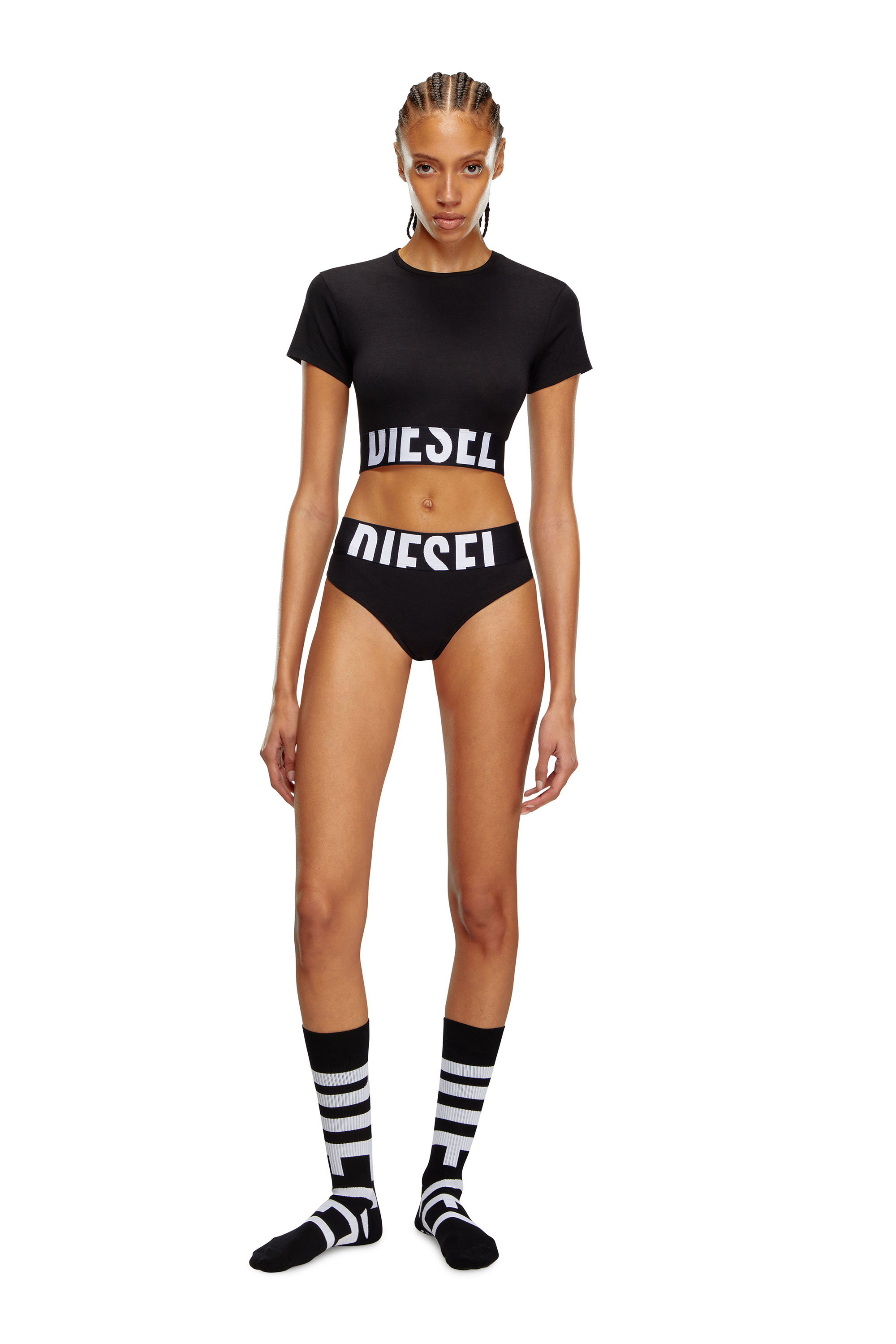 Diesel - UFTEE-SPORT-CROPPED-T-SHIRT, Female's Sporty cropped top with logo band in ブラック - 2
